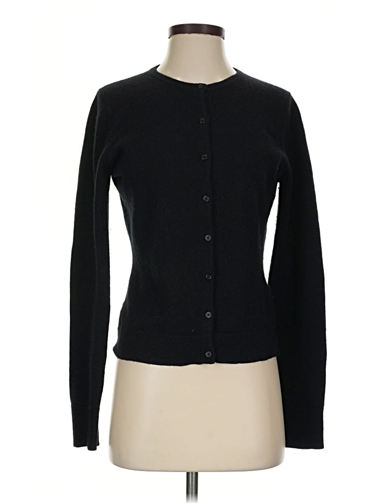 Pre-owned Garnet Hill Cashmere Cardigan Sweater In Black