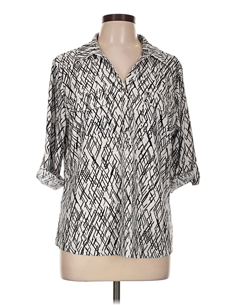 Pre-owned Emily Daniels 3/4 Sleeve Blouse In Silver