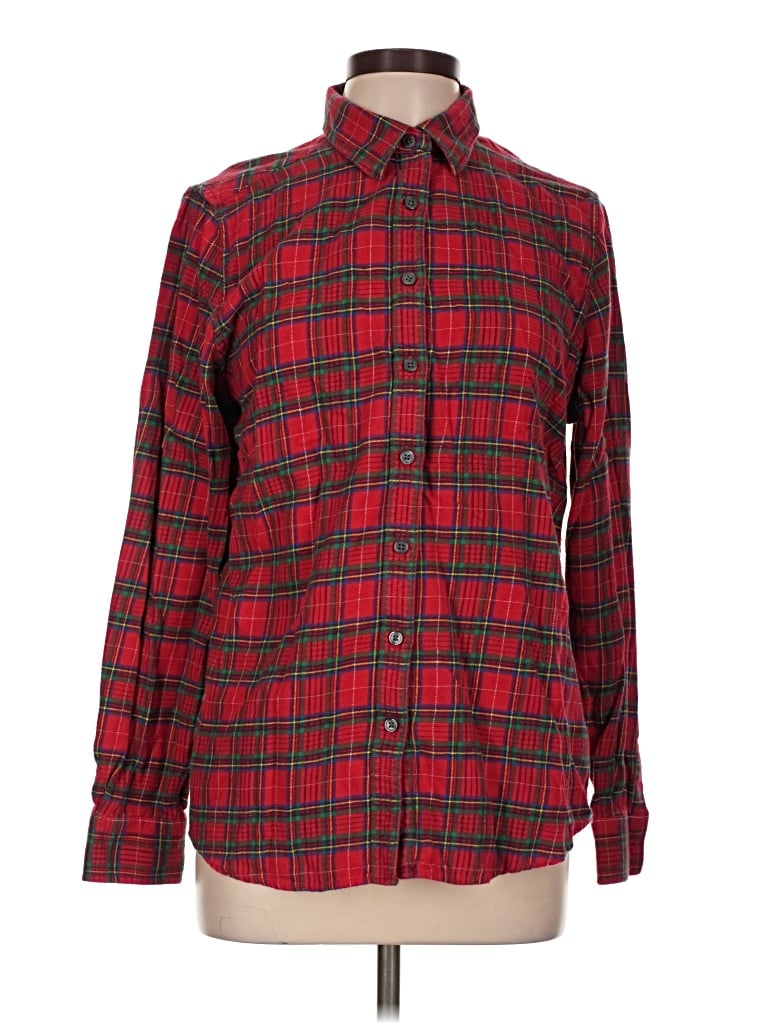 Pre-owned Lands' End Long Sleeve Button Down Shirt In Red