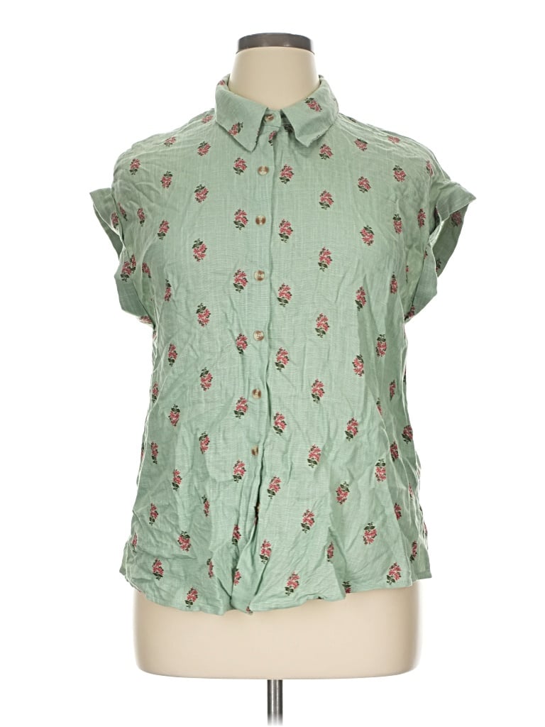 Pre-owned True Craft Short Sleeve Blouse In Green