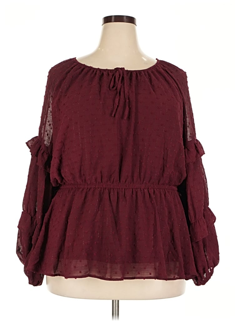 Pre-owned Maurices 3/4 Sleeve Blouse In Burgundy