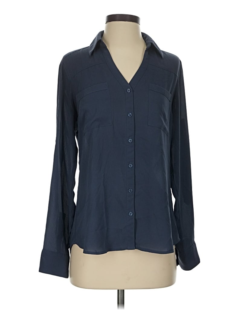 Pre-owned Express Outlet Long Sleeve Blouse In Blue