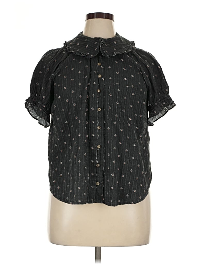 Pre-owned Pilcro Short Sleeve Blouse In Black