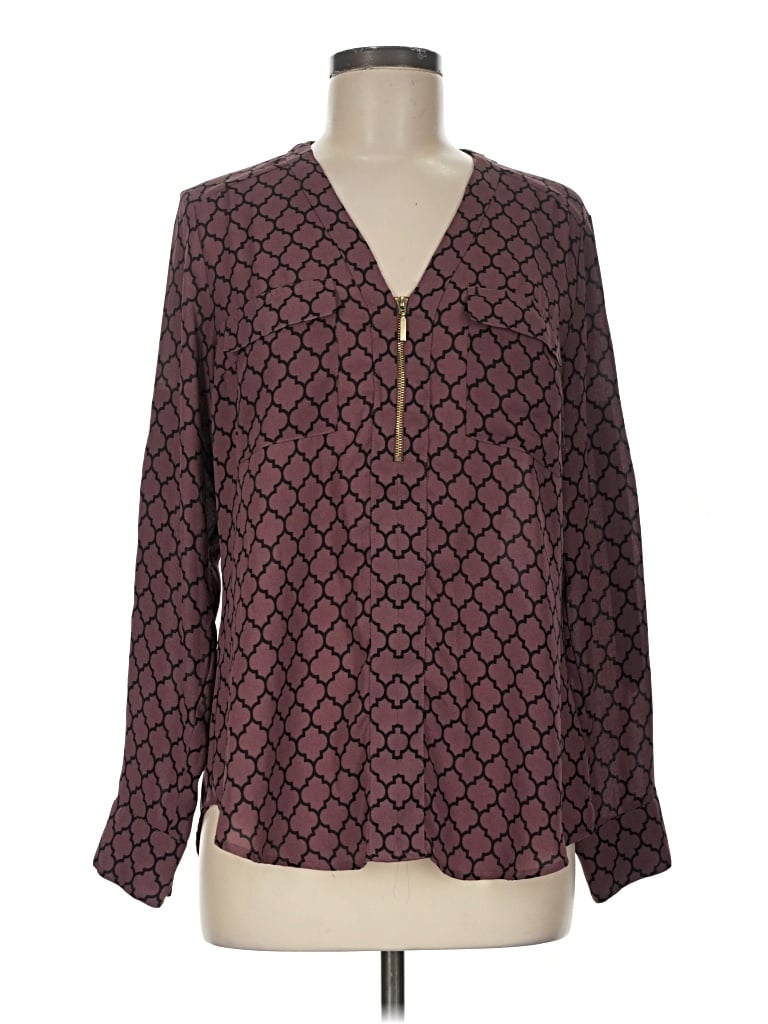 Pre-owned Express Outlet Long Sleeve Blouse In Burgundy