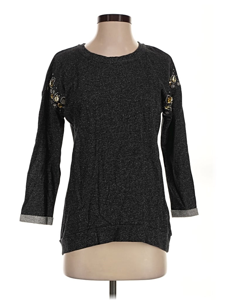 Pre-owned Cato 3/4 Sleeve Top Gray Crew Neck Tops
