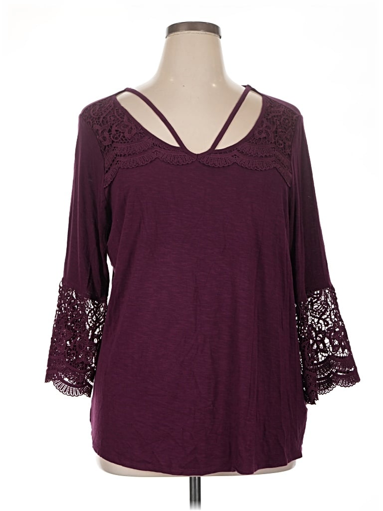 Pre-owned Lee 3/4 Sve Top Burgundy Cold Shoulder Neckline Tops