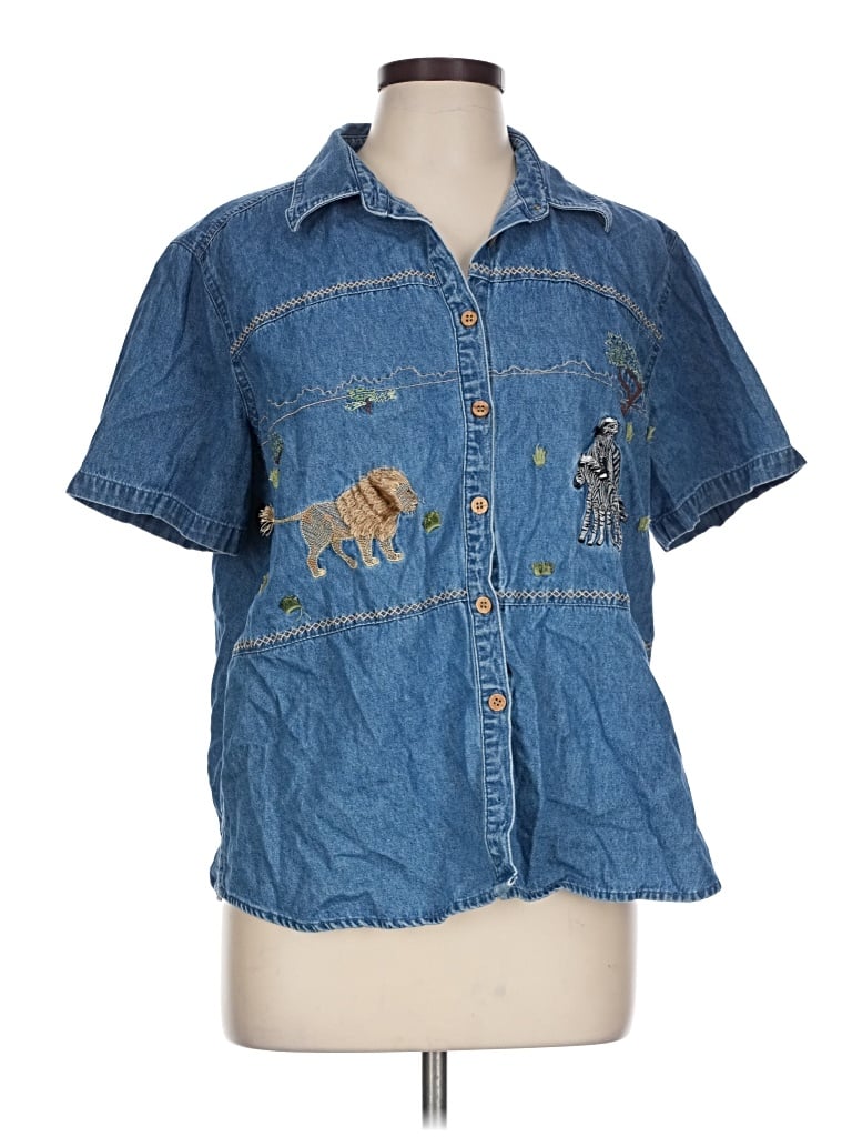 Pre-owned Lemon Grass Short Sleeve Button Down Shirt In Blue
