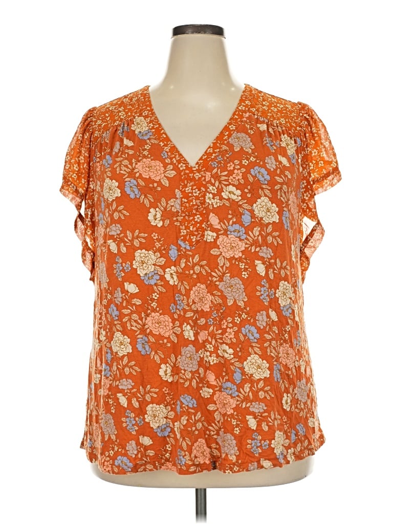 Pre-owned Les Serein Short Sleeve Blouse In Orange