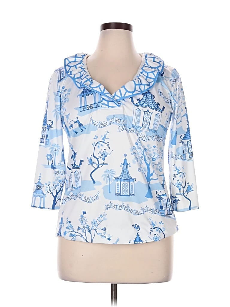 Pre-owned Gretchen Scott Designs 3/4 Sleeve Blouse In Blue