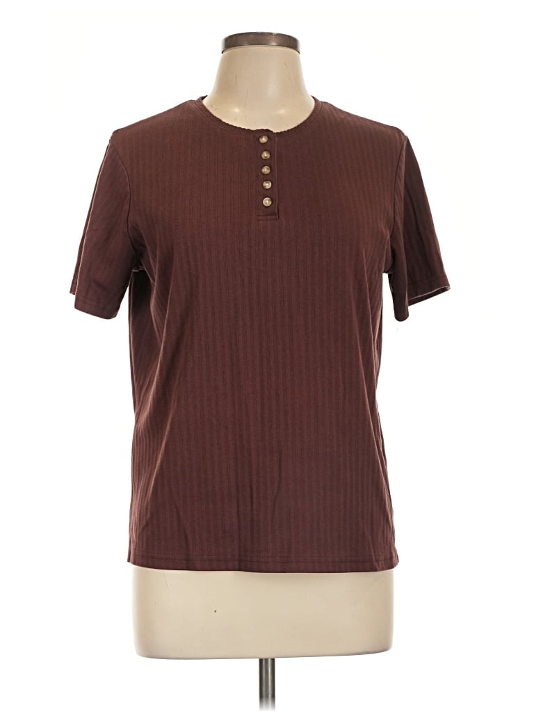 Pre-owned Classic Elements Short Sleeve Henley Shirt In Brown