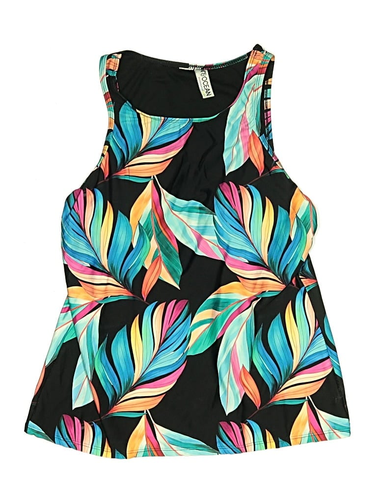 Pre-owned 24th & Ocean Swimsuit Top Black Tropical Pattern Swimwear