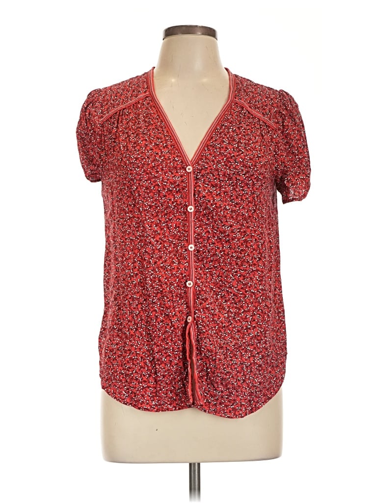 Pre-owned Max Studio Short Sleeve Blouse In Red