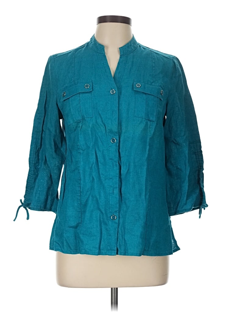 Pre-owned Jm Collection 3/4 Sleeve Button Down Shirt In Teal