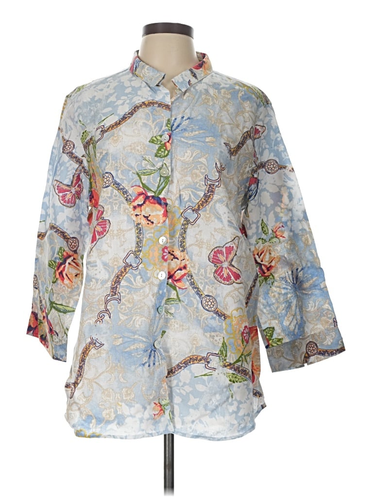 Pre-owned John Mark 3/4 Sleeve Button Down Shirt In Blue
