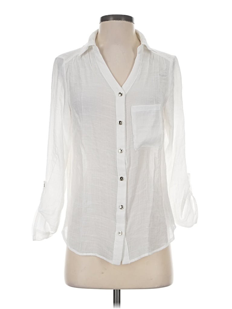 Pre-owned Perseption Concept 3/4 Sleeve Button Down Shirt In White