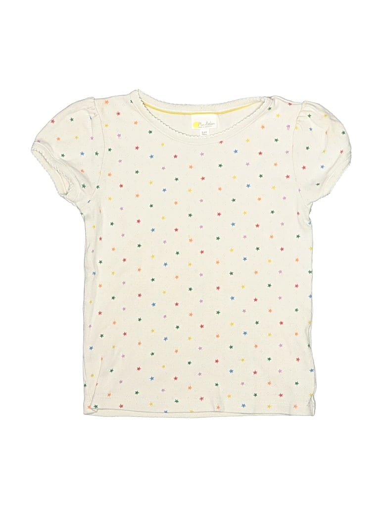 Pre-owned Mini Boden Kids' Short Sleeve Top Ivory Stars Pattern Crew Neck Tops
