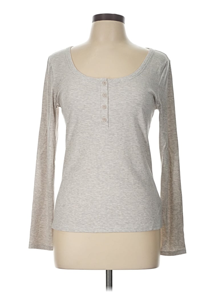Pre-owned Athleta Long Sleeve Henley Shirt In Gray
