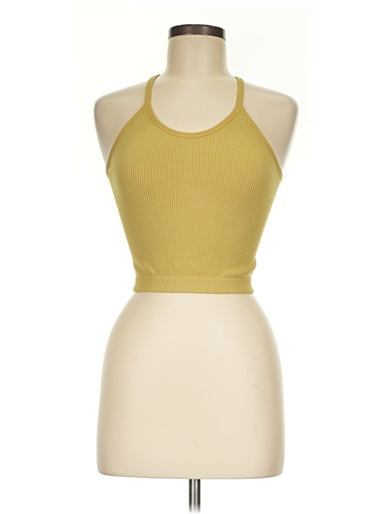 Pre-owned Ododos Tank Top Yellow Halter Neckline Tops