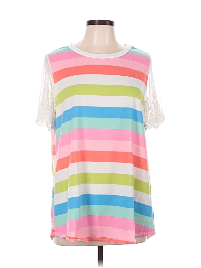 Pre-owned E. Luna Short Sleeve Top Pink Cold Shoulder Neckline Tops