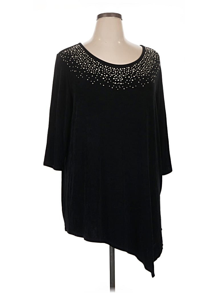 Pre-owned Catherines 3/4 Sleeve Top Black Scoop Neck Tops