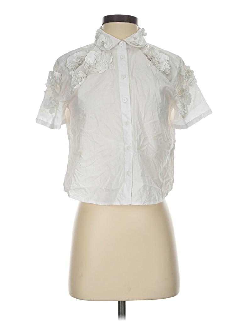 Pre-owned J.crew Collection Short Sleeve Blouse In Ivory