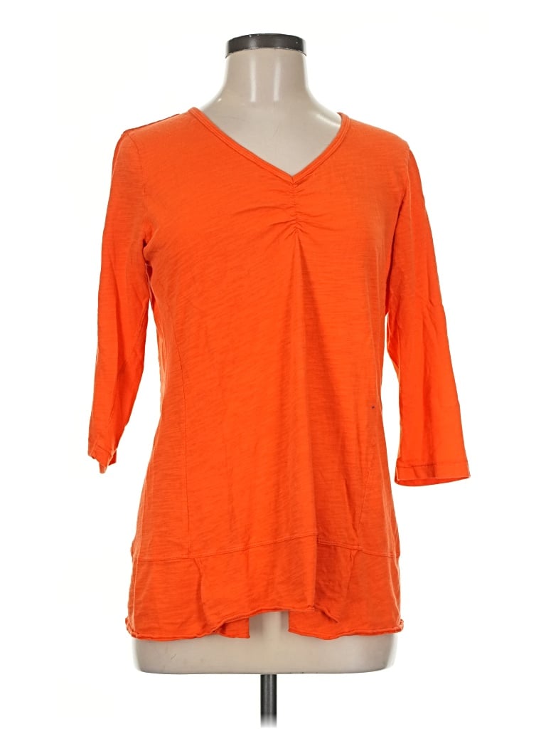 Pre-owned Mod-o-doc 3/4 Sleeve Top Orange V-neck Tops