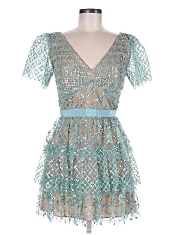 Self-Portrait Grid Sequin Tiered Mini Dress (view 1)