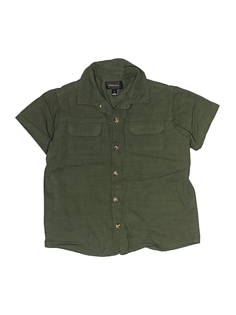 Pre-owned Perry Ellis Kids' Short Sleeve Button Down Shirt In Green