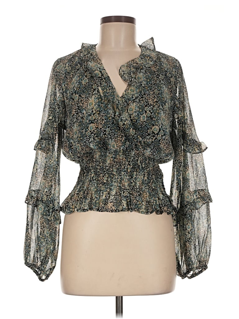 Main Strip Long Sleeve Blouse In Green