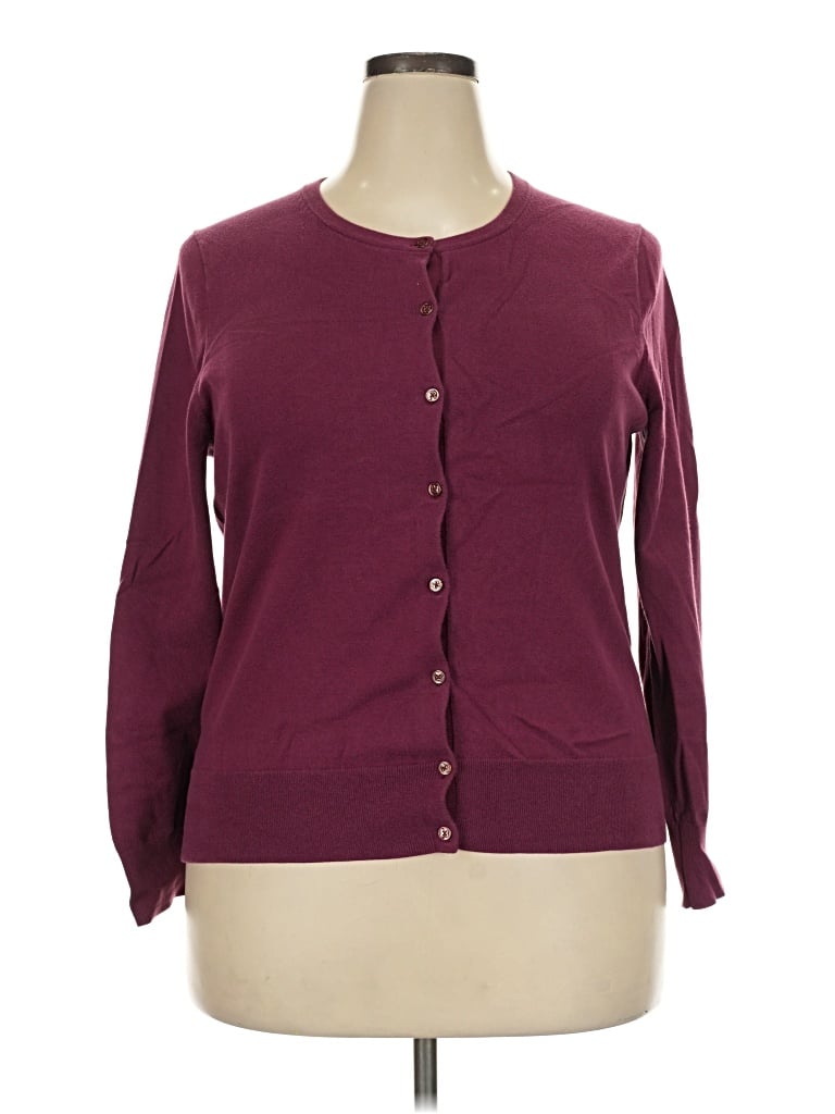 Pre-owned Lands' End Cardigan Sweater In Burgundy