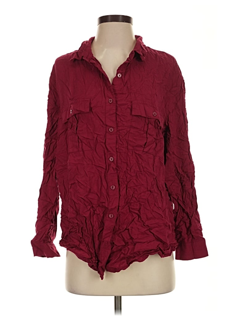 Pre-owned Faded Glory Long Sleeve Button Down Shirt In Burgundy