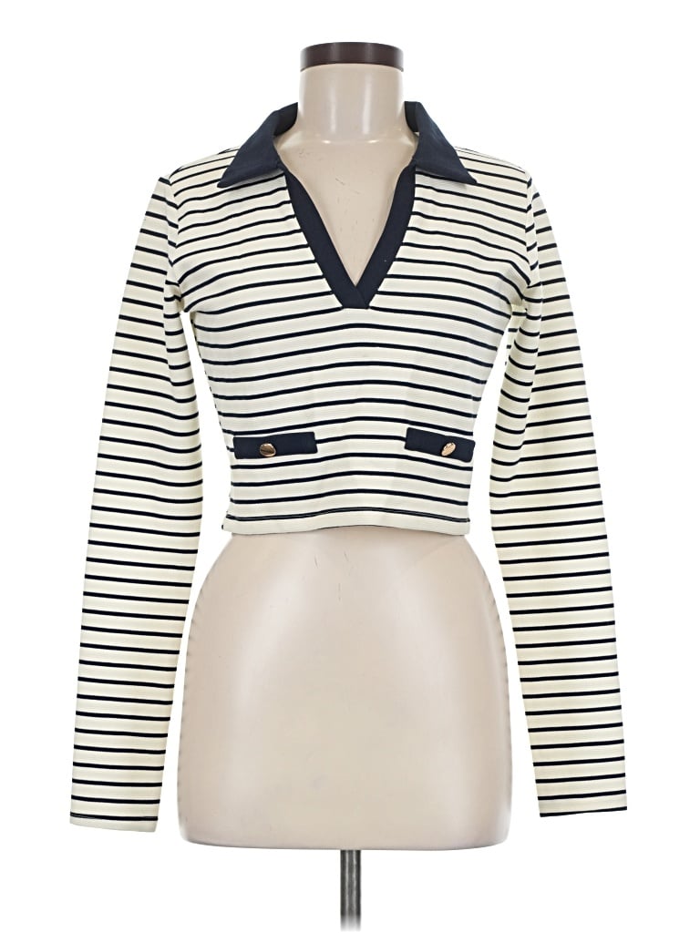 Pre-owned Lulus Long Sleeve Top Ivory Collared Neckline Tops