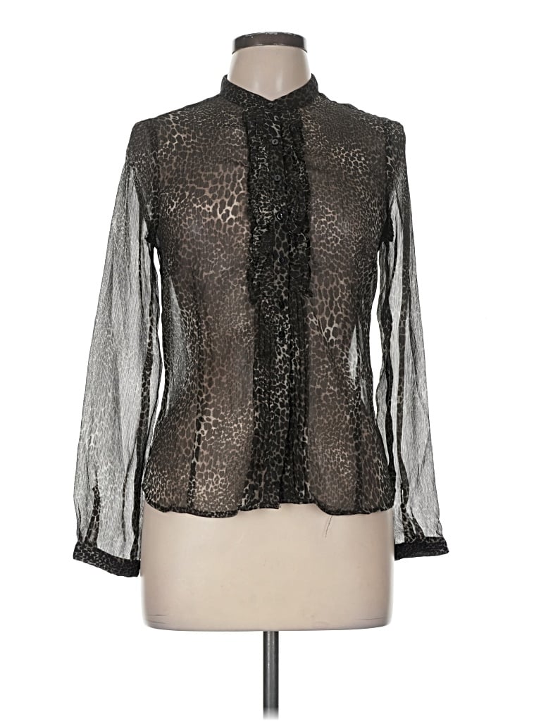 Pre-owned Zara Basic Long Sleeve Blouse In Black