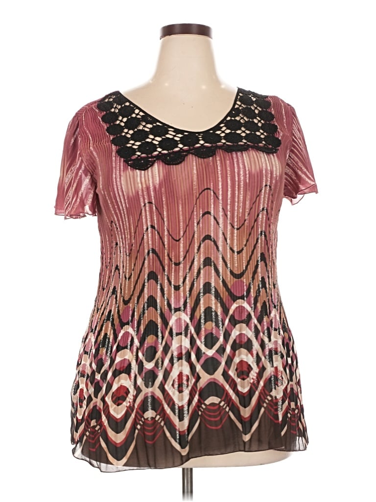 Pre-owned Dressbarn Short Sleeve Blouse In Burgundy