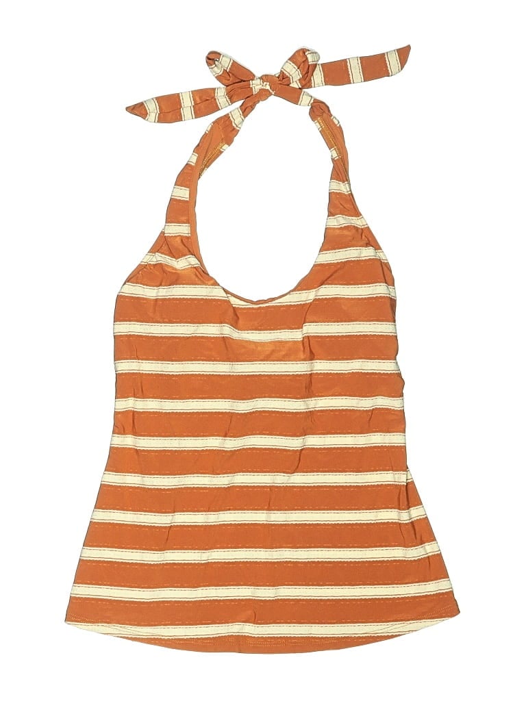 Pre-owned Robin Piccone Swimsuit Top Orange Stripes Pattern Swimwear