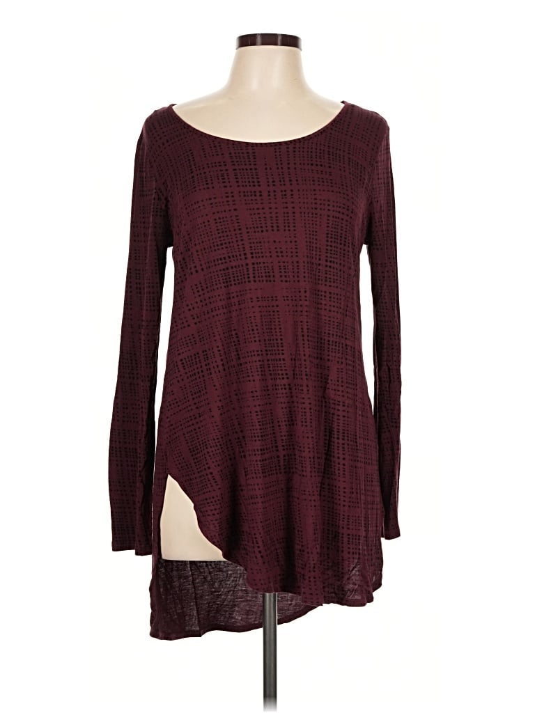 Pre-owned Apt. 9 Long Sleeve Top Burgundy Square Neckline Tops