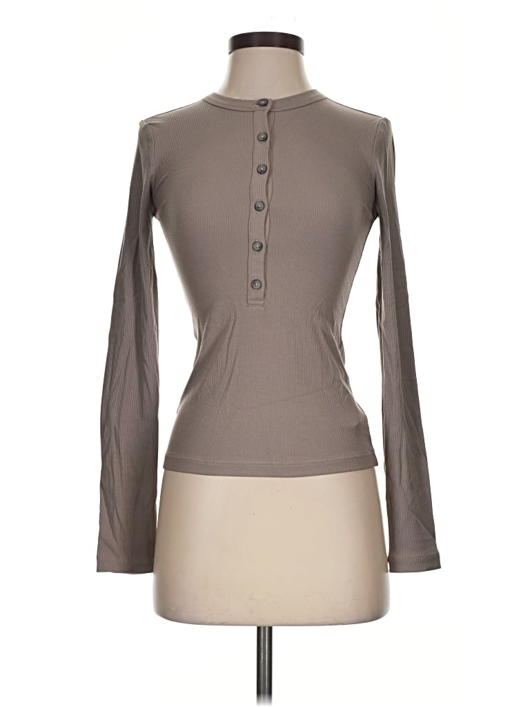 Pre-owned Athleta Long Sleeve Polo Shirt In Gray