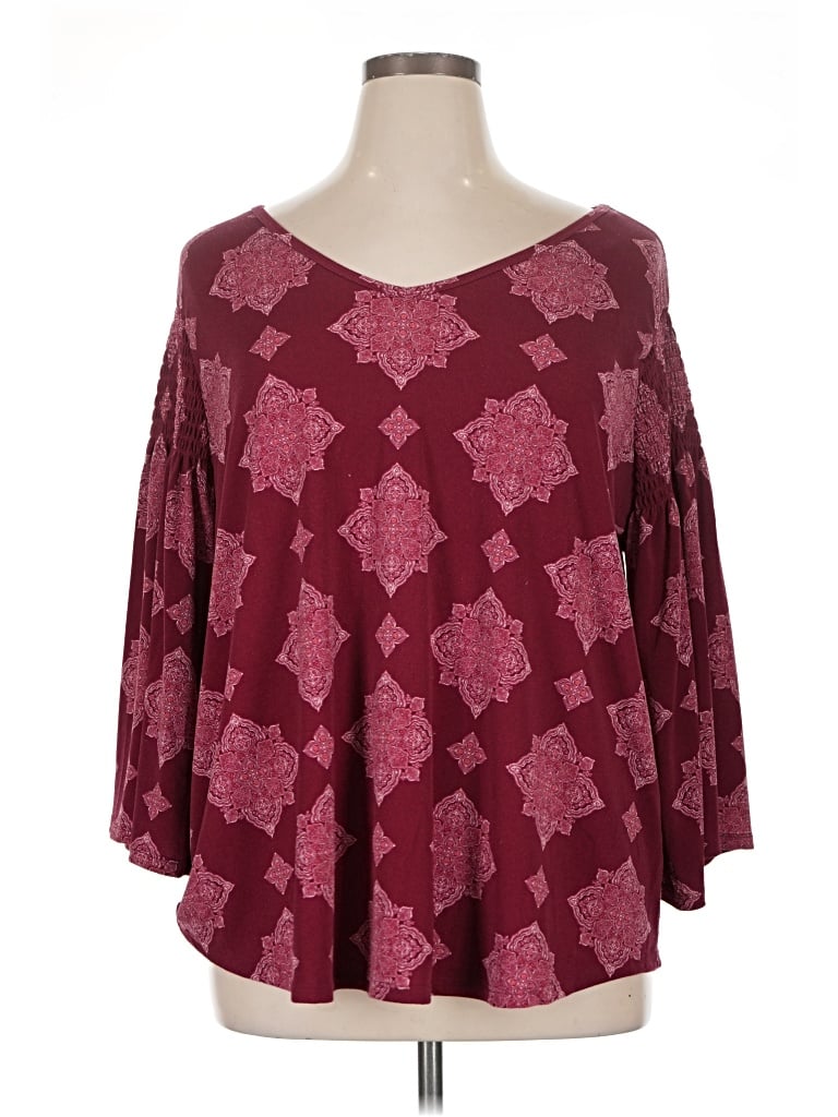 Pre-owned Evri 3/4 Sleeve Top Burgundy Scoop Neck Tops