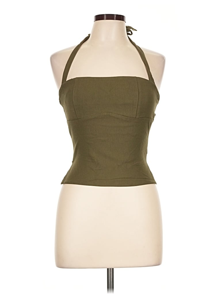 Pre-owned Edikted Sleeveless Top Green Halter Neckline Tops