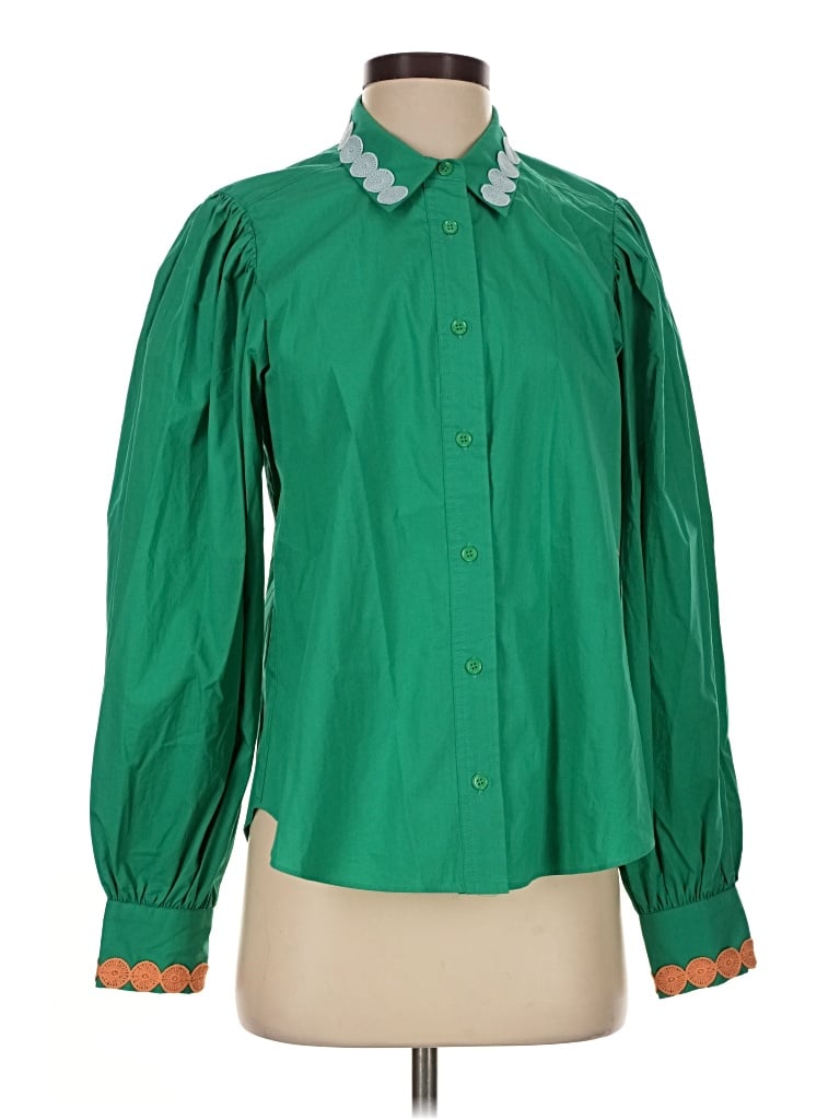 Pre-owned Hale Bob Long Sleeve Blouse In Green