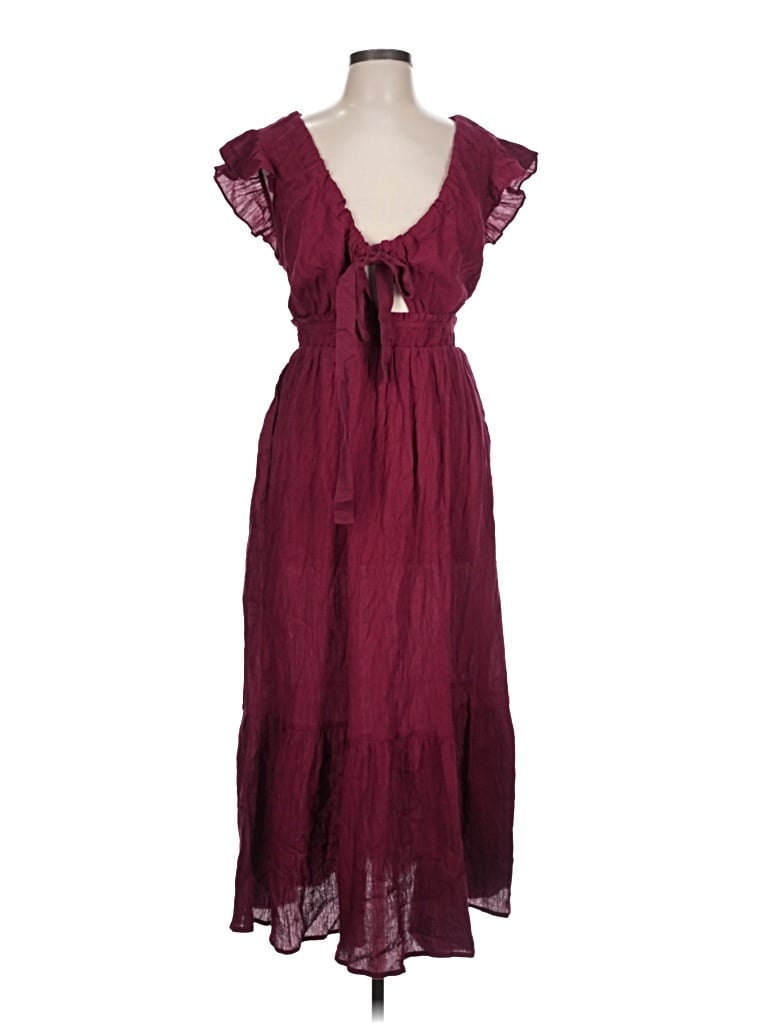 Pre-owned Loft Beach Casual Dress In Burgundy