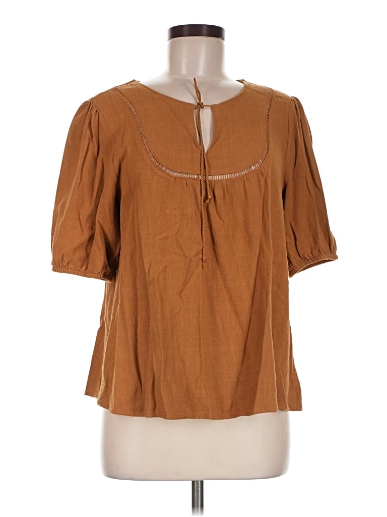 Pre-owned Wonderly Short Sleeve Blouse In Brown