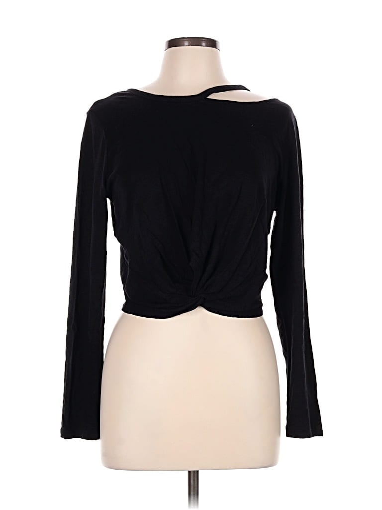 Pre-owned Express One Eleven Long Sleeve Top Black Keyhole Neckline Tops