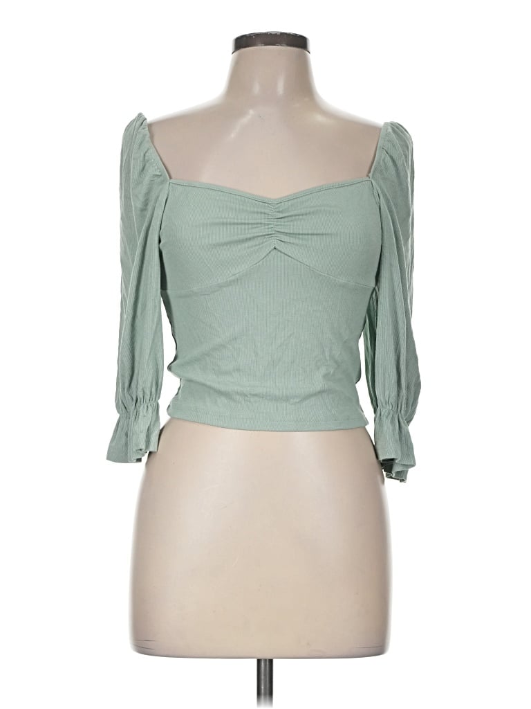 Pre-owned Pink Lily 3/4 Sleeve Top Green Sweetheart Neckline Tops