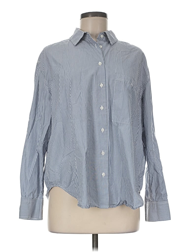 Pre-owned Quince Long Sleeve Button Down Shirt In Blue