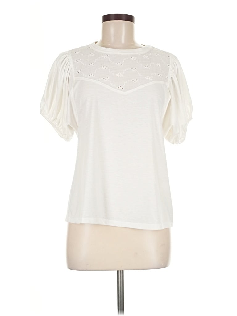 Pre-owned Como Blu Short Sleeve Blouse In Ivory