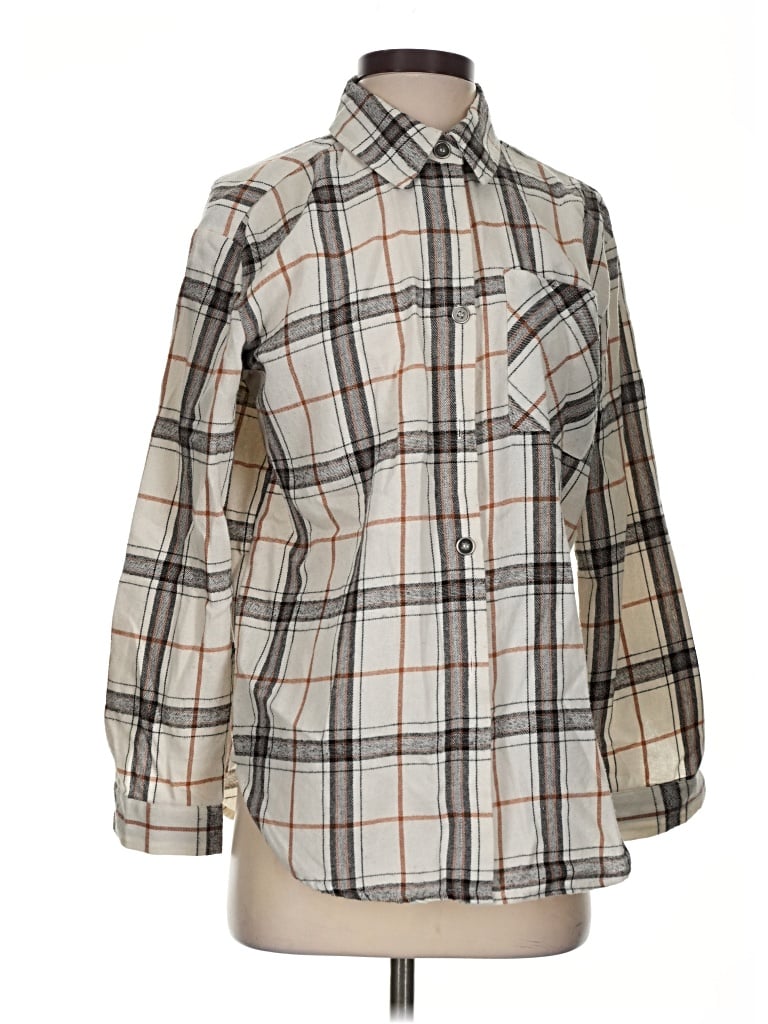 Pre-owned Pink Lily 3/4 Sleeve Button Down Shirt In Gray