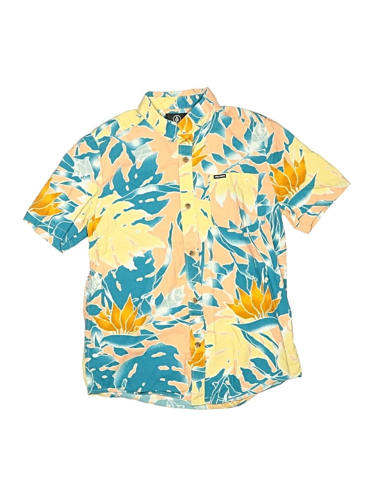 Pre-owned Volcom Kids' Short Sleeve Button Down Shirt In Yellow