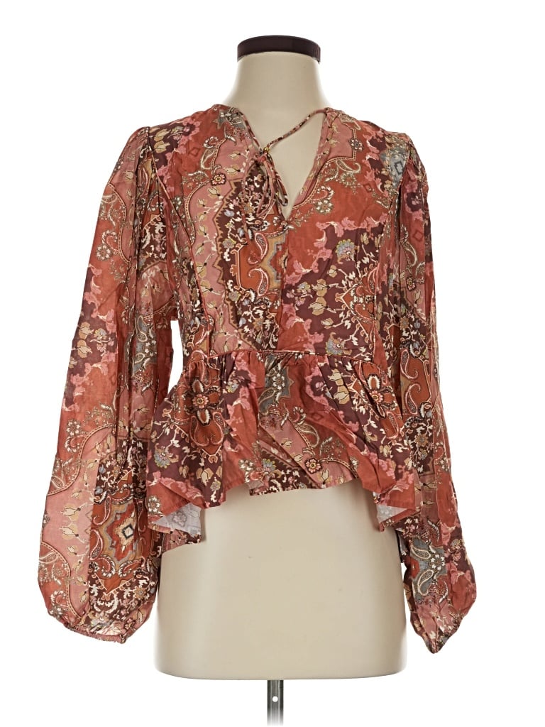Pre-owned H&m Long Sleeve Blouse In Brown