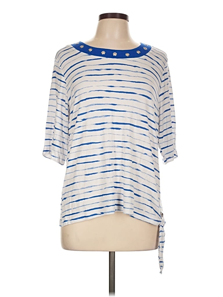 Pre-owned Cathy Daniels 3/4 Sleeve Top Blue Boatneck Tops